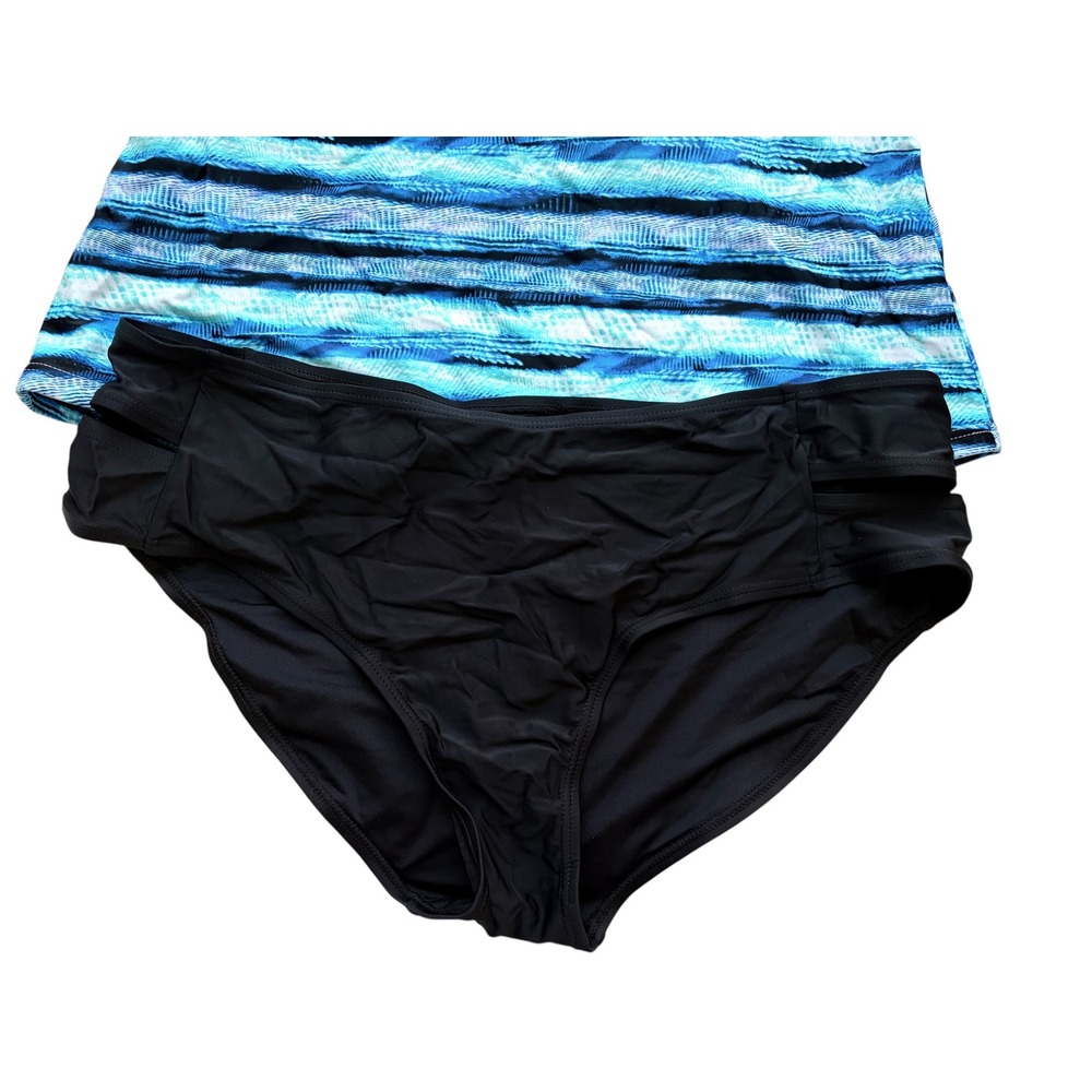 NEW Cupshe Blue Tankini Size XXL 2 Piece Set with‎ Black Bottoms Swimwear - Picture 4 of 8